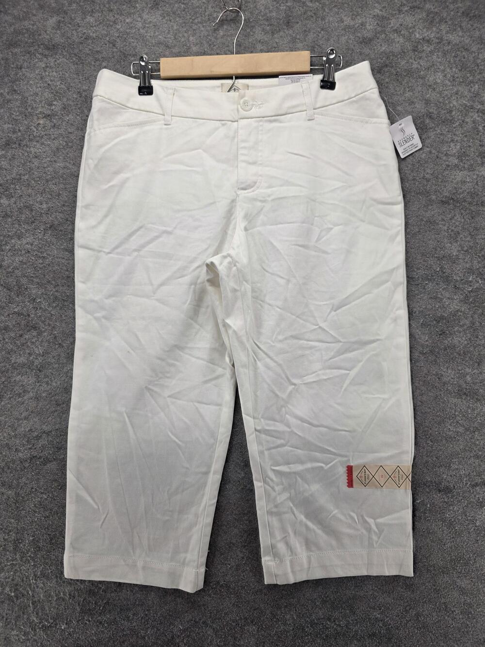 St. John's Bay Pants Womens 10 White Classic Fit Crop Secretly Slender Twill